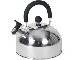Fluitketel - RVS - 3 liter - zilver / zwart - waterkoker voor camping/ caravan/ camper