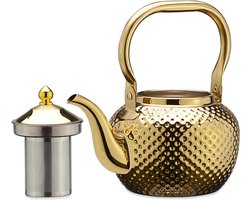 Fluitketel/ Theeketel - 1.2 liter roestvrijstalen theepot met zeef - goud