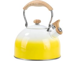 Fluitketel/ Theeketel Roestvrijstalen Inductie Theeketel - Houtnerf - Thee en Koffie - 2,5 l - Geel