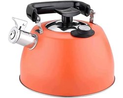 Fluitketel - Theeketel RVS - Water Koken - Met Thermometer - 35 Liter 22cm - Oranje