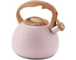 Fluitketel - Theeketel Waterkoker - Thee Zetten - Roestvrij Staal - 2.8L Inhoud - Roze