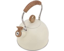 Fluitketel van roestvrij staal (304), 2,5 l, snel verwarmend, grote theepot, geschikt voor elektrisch fornuis en gasfornuis (beige)