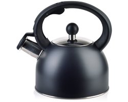 Fluitketel waterkoker - zwart - roestvrij staal - 1,5liter