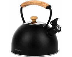 Fluitketel/Theeketel inductie waterketel zwart mat 2,3 l - retro waterkoker voor thee en koffie