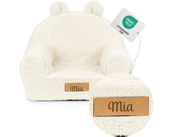 Flumi - Kinderfauteuil - Bouclé kinderstoel crème - Met oortjes - Gepersonaliseerd met naamgravure