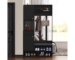 Flurgarderobe Garderobeset 100x180x35 cm - Zitbank - 4 Haken - 2 Laden - Deuren - Kippbeveiliging - Lochwand