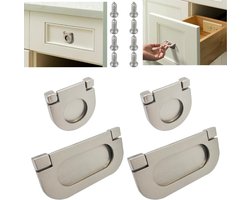 Flush Ring Pull Handvat 4 Stuks - Onzichtbare Deurknop 35mm & 75mm voor Kast en Lade