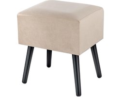 Fluweel gevoerde zitzak voetenbank met houten poten - 40 x 33 x 46 cm - beige