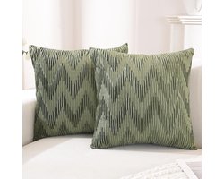 Fluweel Kussenhoezen 50x50 2er Set, Zachte Decoratieve Kussenhoes, Moderne Kussensloop Met Onzichtbare Rits, Duurzaam Kussenslopen Voor Woonkamer,Bank,Slaapkamer, Salie
