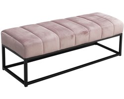 Fluweel Roze Bank - Design Bedbank - Halbank - Modern en Elegant - Met Metalen Frame - Comfortabel en Ruimtebesparend