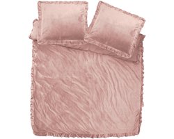 Fluweel zachte velvet dekbedovertrek ruches roze - 140x200/220 (eenpersoons) - super fijn slapen - stijlvolle uitstraling - luxe kwaliteit - met handige drukknopen