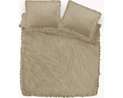 Fluweel zachte velvet dekbedovertrek ruches taupe - 140x200/220 (eenpersoons) - super fijn slapen - stijlvolle uitstraling - luxe kwaliteit - met handige drukknopen