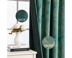 Fluweelgordijn met gouden foliebladpatroon, set van 2 smaragdgroene fluwelen gordijnen met achterlussen en railzak, dik gordijn, ondoorzichtige fluwelen gordijnen voor de slaapkamer, elk 245 x 140 cm (H x B)