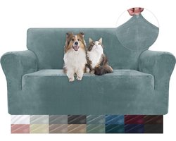 Fluwelen 2 Zits Bankhoes - Universele Stretch Bankhoezen met Armleuningen - Krasbestendige Sofahoes voor Huisdieren - Grijs Blauw