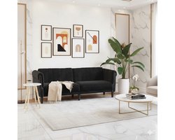 Fluwelen 3-zitsbank – Moderne loungebank met armleuningen en rugleuning – Luxe gestoffeerde bank voor in de woonkamer – Comfortabele bank met houten frame en steunpoten – Elegante bankset in zwart – Industrialhome