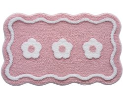 Fluwelen Badkamermat – 40×60cm “Wave Blossom” Roze – Sneldrogende & Antislip Deurmat voor Badkamer of Toilet