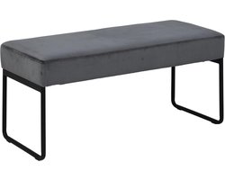 fluwelen bank in donkergrijs, compacte zitbank in moderne stijl, gestoffeerde bank met zwarte poten, gangbank, slaapkamermeubels, L: 95 x D: 38 x H: 46 cm