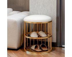 Fluwelen Bank - Instapbankje Zetel - Schoenen Opbergen - Stevige Constructie - 300 Pond Capaciteit - Wit