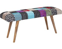 Fluwelen Bank - Patchwork Bedbank - Modern Design voor Hal - Gestoffeerde Stoffen Bank voor Eetkamer - Rugloze Gangbank - Veelkleurig Massief Hout - 117x51x38 cm
