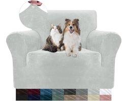 Fluwelen Bankhoes 1 Zit, Universele Stretch Sofahoes met Armleuningen, Krasbestendig en Elastisch voor Honden en Katten, Zilvergrijs