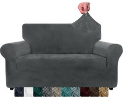 Fluwelen Bankhoes - Dikke Rekbare 2-Zits Bankhoes - Anti-Slip Meubelbeschermer - Wasbare Hoes voor Huisdieren & Honden - Beschermhoes voor Loveseat en Bank - Grijs