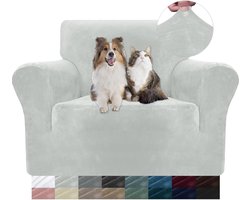 Fluwelen Bankhoes voor 1 Zits Sofa, Universele Stretch Hoezen met Armleuningen, Krasbestendig en Elastisch voor Honden en Katten, Zilvergrijs