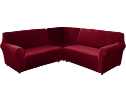 Fluwelen bankovertrek voor L-vormige hoekbank - 5-zits 3-delig stretch hoekbankhoes - dik zacht - wasbaar hoekbank hoes stretch