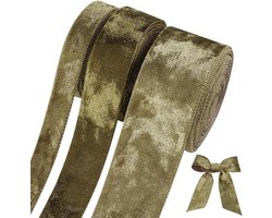 Fluwelen bedrade linten voor geschenkverpakking, kerstlint, krans, strik, kerstambachten en decoratie, 13,7 meter - Olijfkleurig