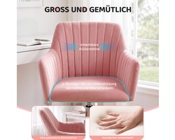 Fluwelen Bureaustoel - In Hoogte Verstelbaar 81-86 cm - Make-up Stoel met Wielen - Luxe Velours Draaistoel 360° - Ergonomische Fauteuil - Zilveren Metalen Voet - Max. 120 kg -Roze