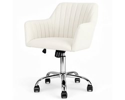 Fluwelen Bureaustoel - In Hoogte Verstelbaar 81-86 cm - Make-up Stoel met Wielen - Luxe Velours Draaistoel 360° - Ergonomische Fauteuil - Zilveren Metalen Voet - Max. 120 kg -Wit