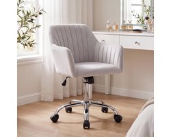 Fluwelen Bureaustoel - In Hoogte Verstelbaar 81-86 cm - Make-up Stoel met Wielen - Luxe Velours Draaistoel 360° - Ergonomische Fauteuil - Zilveren Metalen Voet - Max. 120 kg - Grijs