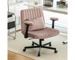 Fluwelen bureaustoel - thuiswerkplek – In hoogte verstelbare draaistoel - Inklapbare armleuningen - Stille wielen – Elegante stoffen bureaustoel - thuiswerkplekken - kleine ruimtes - Roze