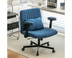 Fluwelen bureaustoel - thuiswerkplek – In hoogte verstelbare draaistoel - Inklapbare armleuningen - Stille wielen – Elegante stoffen bureaustoel - thuiswerkplekken - kleine ruimtes - Blauw
