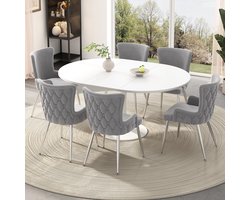 Fluwelen Eetkamerstoel, 2-delige set, Luxe Woonkamer-Slaapkamer Loungestoel met vier zilverkleurige metalen steunpoten, Grijs