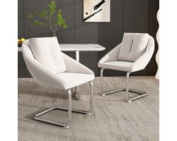 Fluwelen Eetkamerstoel, 6-delige set met kussens, Luxe Draaistoel voor Woonkamer en Slaapkamer, Relaxfauteuil, Gebogen Steunpoten, Beige