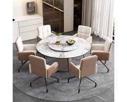 Fluwelen eetkamerstoel - Kleur bijpassende stoelen - 6-delige set - Fauteuil - Barstoel - Woonkamer - Slaapkamer - Draaistoel - Kantoorstoel - Vierkante Frame Lounge Chair - Beige