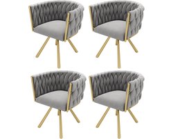 Fluwelen eetkamerstoel - set van 4 - Eenpersoons Deluxe Woonkamer - Slaapkamer Draaistoel - Lounge Draaistoel - Metaal - grijs en goud