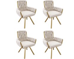 Fluwelen eetkamerstoel - set van 4 - fauteuil - enkele luxe woon- en slaapkamer draaistoel - lounge draaistoel - beige