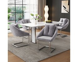 Fluwelen eetkamerstoel, set van 4 met kussens, luxe draaistoel voor de woonkamer en slaapkamer, relaxfauteuil, gebogen steunpoten, grijs