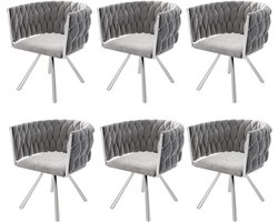 Fluwelen eetkamerstoel - set van 6 - eenpersoons luxe woonkamer slaapkamer draaistoel - lounge draaistoel - grijs zilver
