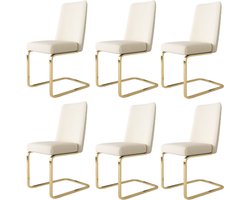 Fluwelen eetkamerstoel, set van 6, luxe woonkamer, slaapkamer, loungestoel, ruitvormig design, met gouden metalen poten, beige