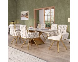 Fluwelen eetkamerstoel - Set Van 6 - Stoel, Eettafelstoel, Stoelenset, Fauteuil, Draaistoel, Relaxstoel met 4 metalen steunpoten - Beige