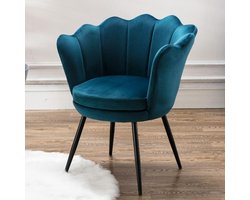 Fluwelen Fauteuil - Lounge Stoel - Make-up Zitten - Schelp Design - 64 x 60 x 76 cm - Blauwgroen
