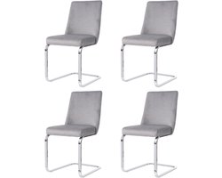 Fluwelen Fauteuil – Velvet Stoel – Zetel – Lounge Stoel – Relaxstoel – Set Van 4 – Grijs Met Zilveren Metalen Poten – Comfortabele Zitting – Luxe Fluwelen Bekleding