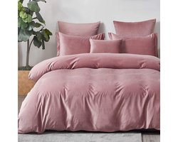 Fluwelen flanellen beddengoed, 135 x 200 cm, meisjes, roze, oudroze, winter, warme kasjmier-touch, wollig, flanellen dekbedovertrek en kussensloop met ritssluiting