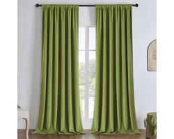 fluwelen gordijn olijfgroen met ruchesband 132 x 245 cm, 2 stuks voor rail en tunnelzoom, thermisch verduisterend gordijn met 100% lichtwerende coating, dik en zwaar 330 g/m²