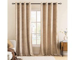 Fluwelen gordijnen bronzen kamer verduistering thermisch geïsoleerd 137 cm druppel gordijn paar ooggordijnen voor woonkamer kinderen slaapkamer kinderkamer 140 x 125 cm (b x l) 2 panelen kaki