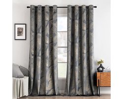 Fluwelen gordijnen met bladpatroon, 2 stuks, voorzien van ingestanste ringen, elk 225 cm hoog. Deze superzachte, ondoorzichtige gordijnen zijn ideaal voor de decoratie van de woonkamer en slaapkamer. Prachtige fluwelen gordijnen vo