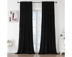 Fluwelen gordijnen met plooiband set van 2 - 132 x 245 cm zwart thermogordijn