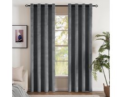 Fluwelen gordijnen voor slaapkamer en woonkamer, modern en decoratief, 2 doeken 140 x 175 cm, zwart
